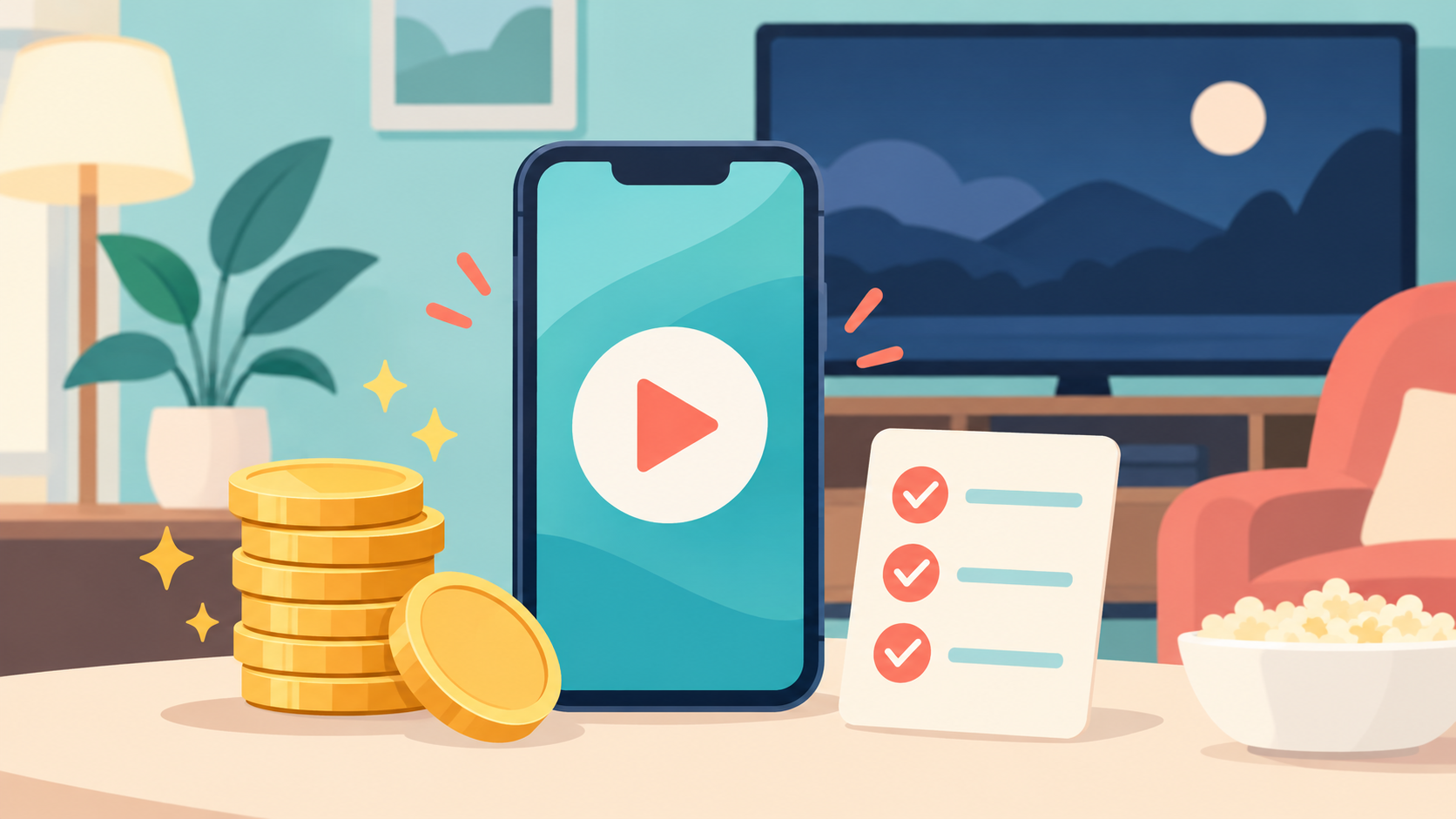 スマートフォンで動画を見ながらポイントを貯めるイメージ